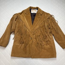 Vintage Schott Suede Western Fringe Jacket Womens 12 Brown Paisley Lining