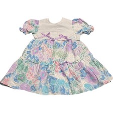 Vintage Floral Eyelet Smocked White Purple Pink Green Blue Dress Size 4 USA