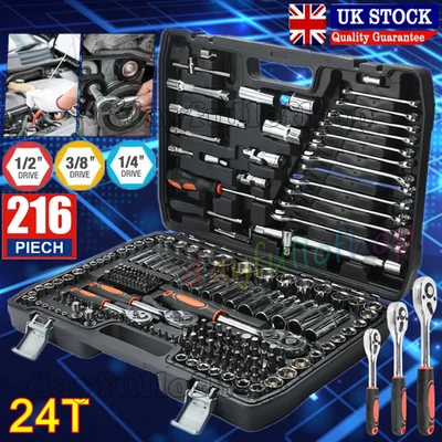 Professional 216 PCS Socket Set 1/2" 3/8" 1/4" Ratchet Spanners Large Tool-Kit .