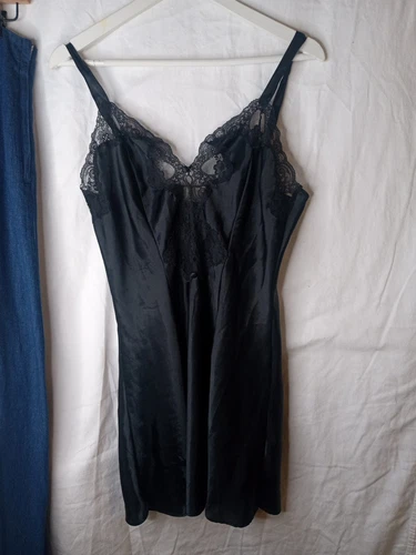 VALENTINO Abito vintage Victoria’s Secret etichetta oro babydoll slip nero pizzo lingerie medio
