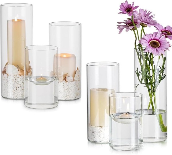 Windlicht Glas 6Er Set KerzengläSer 10-20Cm Zylinder Tischdeko Hochzeit-image