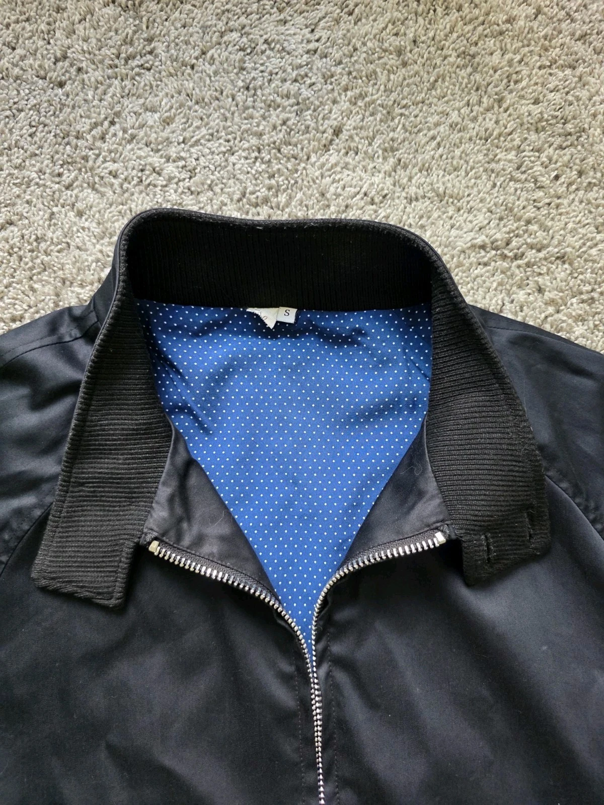 State & Liberty Full Zip Bomber Jacket Harrington SMALL S Navy Blue NYLON Cotton - product detail image 7
