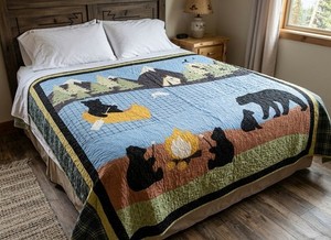 Virah Bella Bear Lake King Lightweight Reversible Quilt One Sham Pre-owned