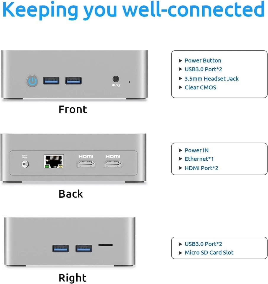 Bmax Mini PC Desktop Computer Intel 11 Gen N5095 /8GB RAM/256GB SSD/Win 11 Pro - Image 2 of 4