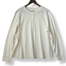 L.L. Bean 2X Plus Cream Waffle Knit Henley Long Sleeve Thermal Cozy Layer Top