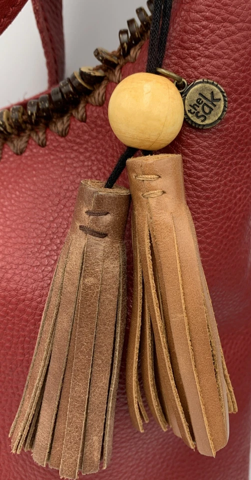 Bolso Cartera The Sak Huntley Hobo Cuero Carmesí 2019 Borla Original BOHO Flecos Foto 2 de 4