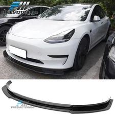 Fits 17-23 Tesla 3 V4 Style 3PCS Carbon Fiebr Look Front Bumper Lip Chin Spoiler