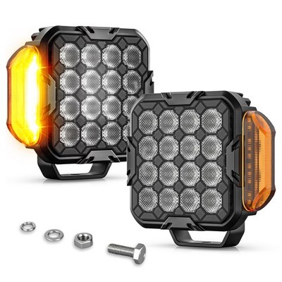 2x LED Work Lights 35W Flood Beam Amber Warning Lamp for Excavator Tractor Truck