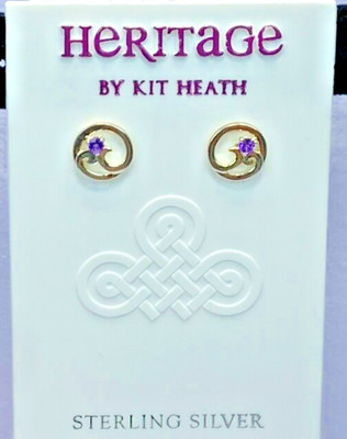 18K Gold over Sterling Silver Kit Heath Signed Amethyst Norah Stud Earrings, NWT