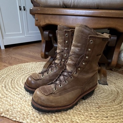 Chippewa Men's Brown Leather Work Boots 11W Mid-Calf Slip Resistant Rubber Sole
