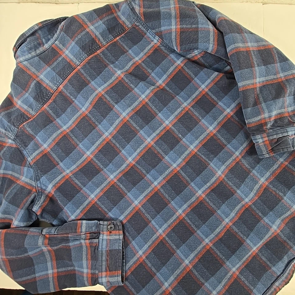 LL BEAN Men’s SIZE LARGE TALL Plaid Cotton Insulated Shirt Jacket BLUE BLACK RED - Image 2 of 4
