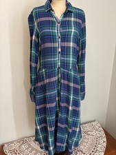 Old Navy Plaid Shirt Dress Women M Green Blue Full Button Front Long Sleeve