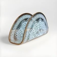 70s Lausitzer German Thermoform Bent Art Glass Lace Doily Napkin Holder 2.5x6.5"