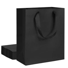 QIELSER 12 Pcs Black Gift Bags with Ribbon Handles Kraft Gift Bags Medium Siz...