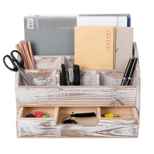 Whitewashed Wooden Serving Tray Utensil Drawer Organizer Multi Compartments R...