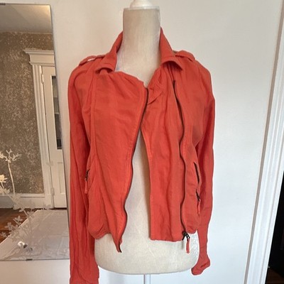 Lucky Brand Live in Love Jacket S Orange Full Zip Collared Long Sleeve Pockets