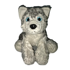 Aurora SIBERIAN HUSKY Puppy Dog Gray White Fur 9in Long Plush Animal Blue Eyes
