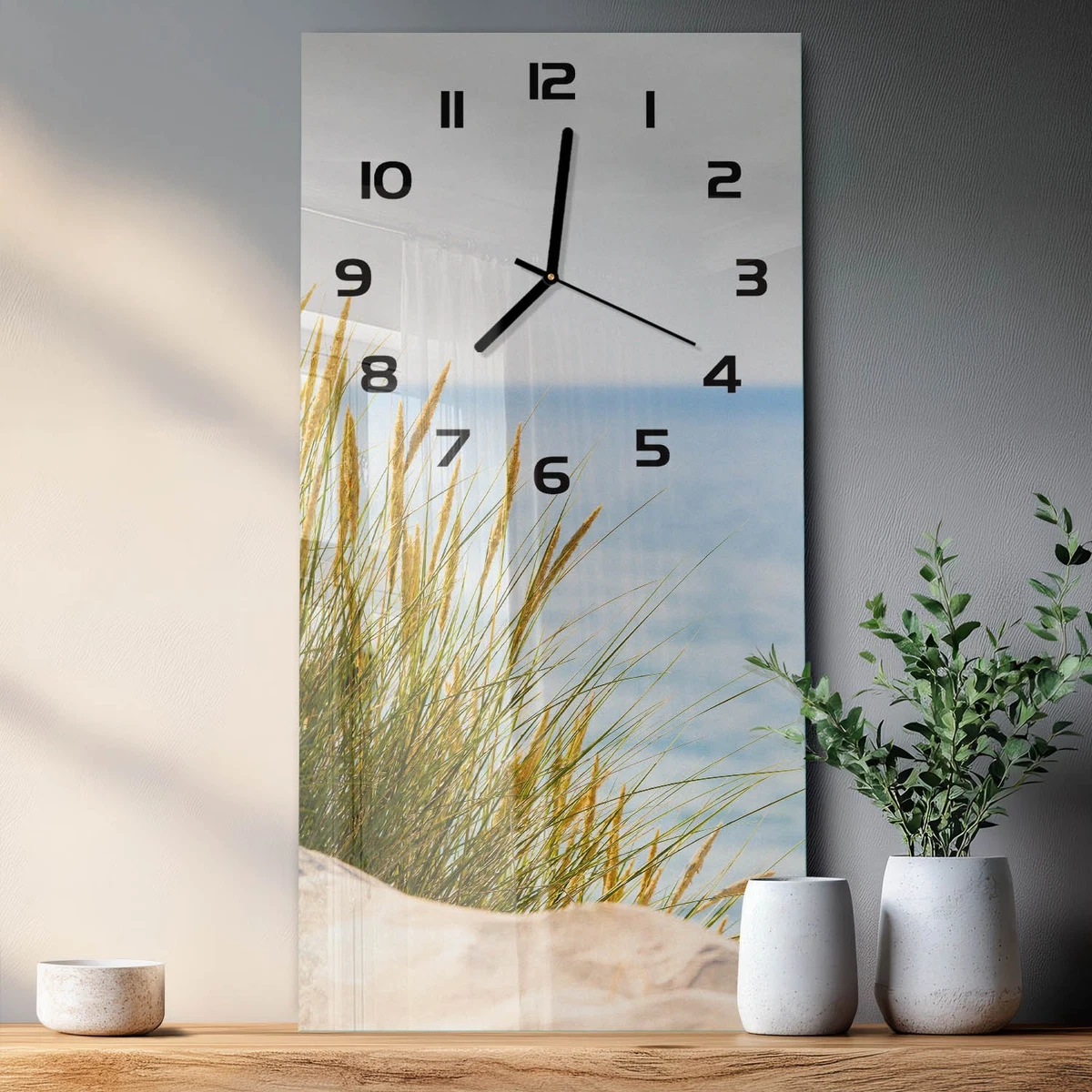 Reloj de Pared Rectangular Cristal Templado Silencioso Dunas Costeras 30x60 cm