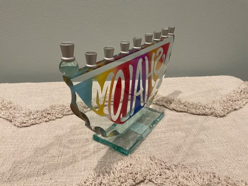 Glass Menorah Colorful Shalom - JET #073 - Picture 5 of 8