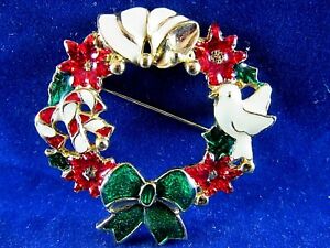 Christmas Wreath Brooch with Bell