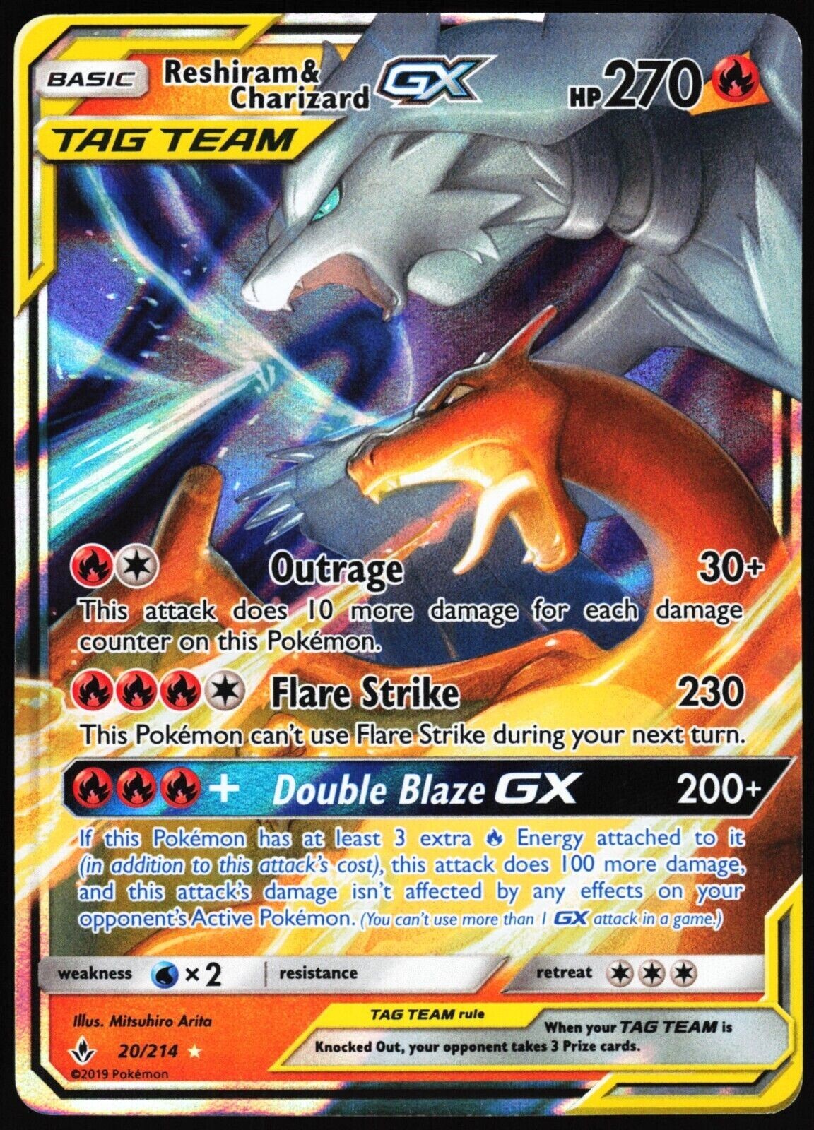 Reshiram &amp; Charizard GX Tag Team up 20/214 Holo Foil Pokemon - NM