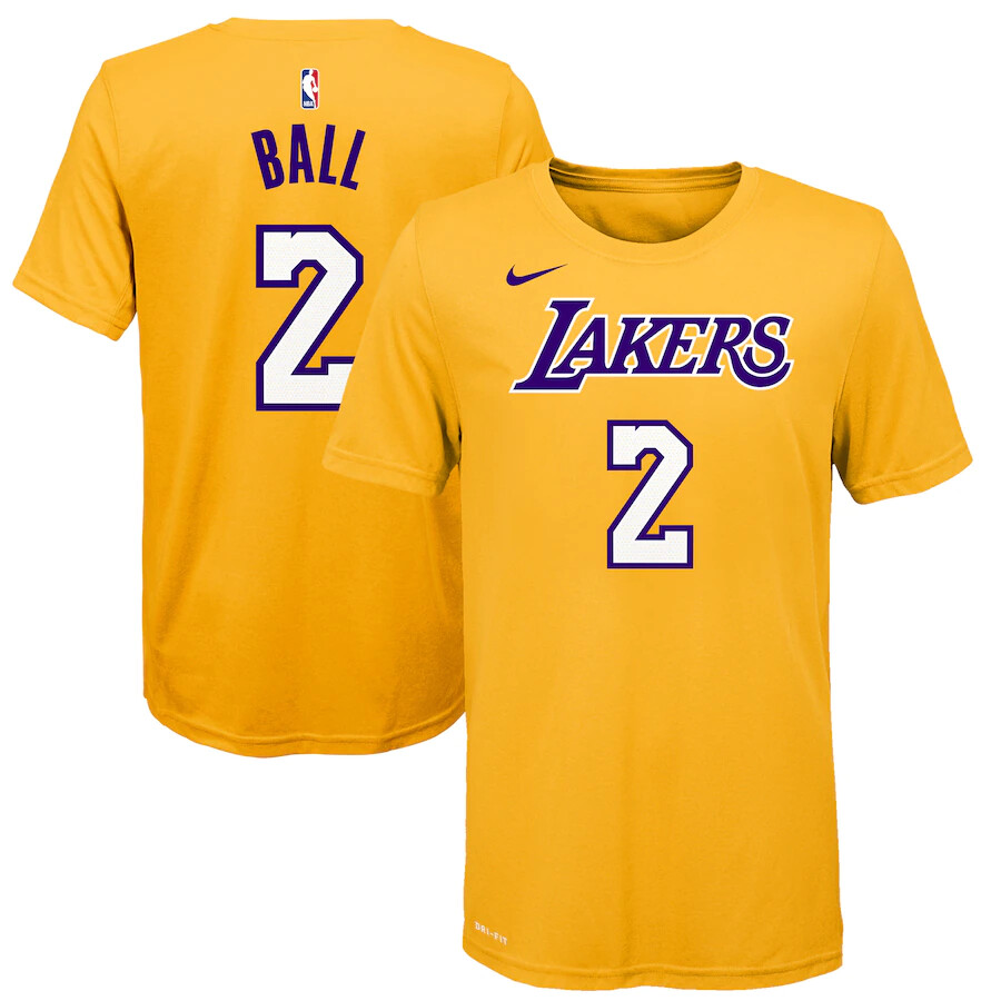 Nike Los Angeles Lakers #2 Ball Gold Classic Dri Fit T-Shirt Youth 