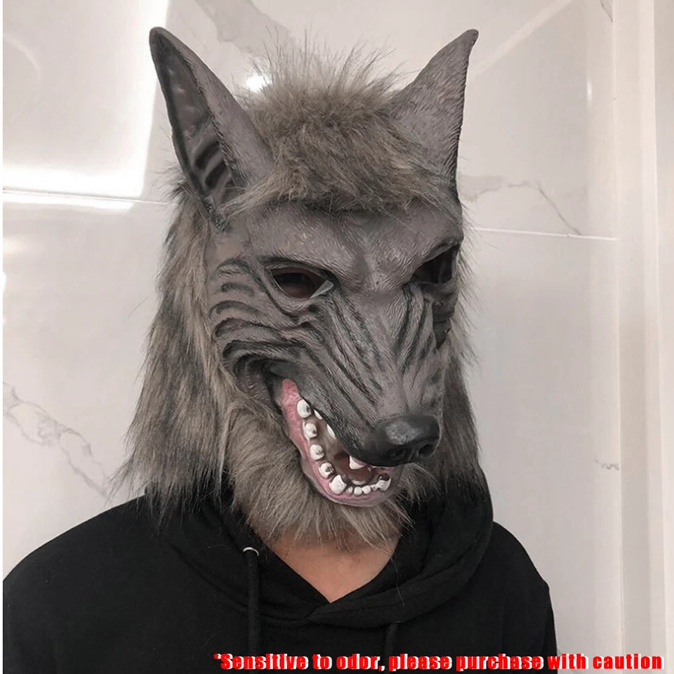 Halloween Wolf Head Face Mask Werewolf Claw Gloves Cosplay Costume Horror Props- - Image 2 of 4