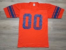 1970s Sports Jersey vtg Soffe Athletic Orange Blue Football 00 M/L Nylon mesh