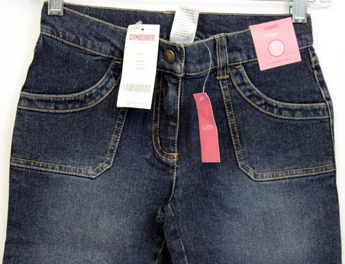 2009 Gymboree Happy Rainbow Jeans sz 12 Dark Blue Capris Flower Adjustable Waist - Picture 2 of 6