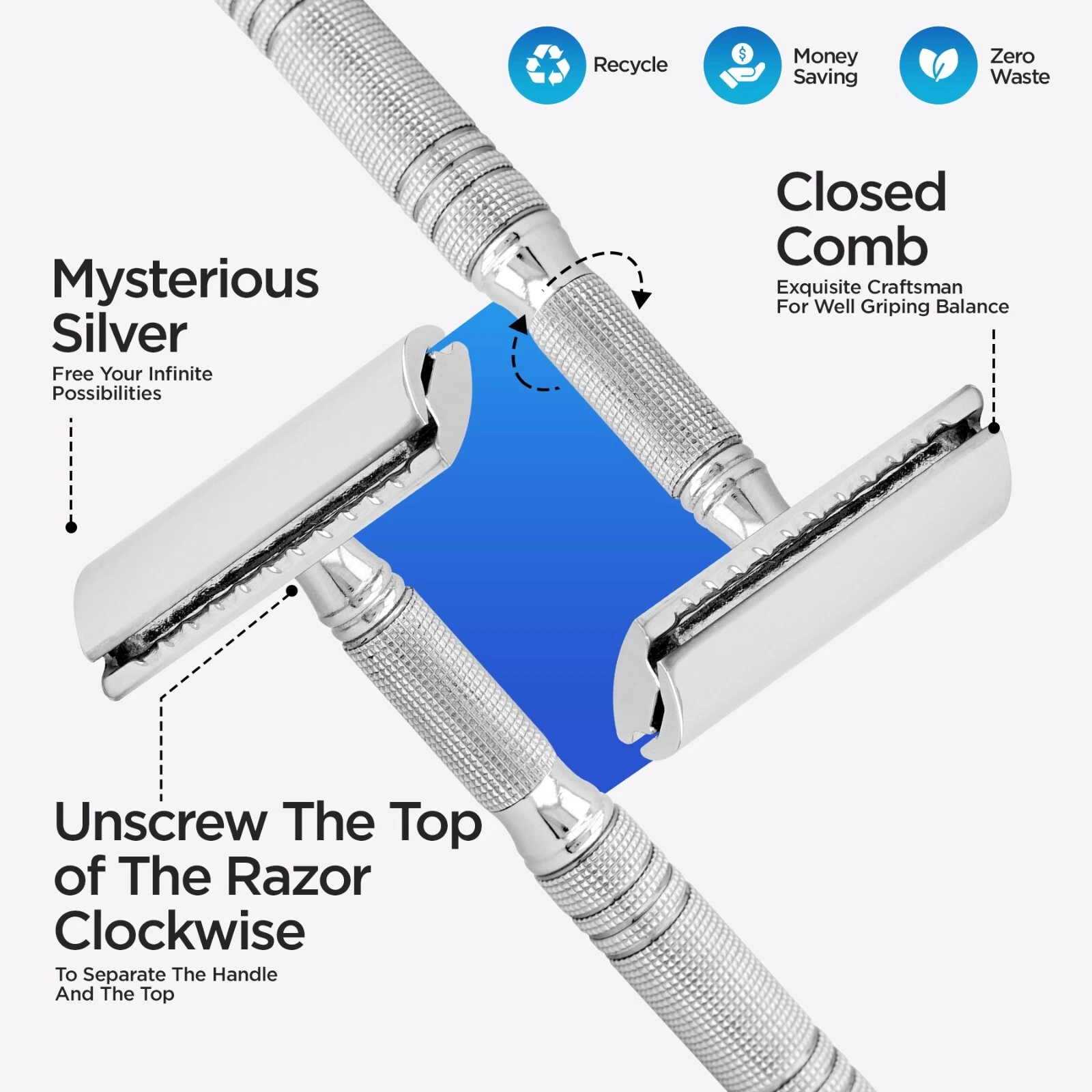 Haryali Double Edge Safety Razor for Men and Women, Stainless Steel Travel Razor - Picture 5 of 9