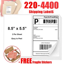 220-4400 Premium 8.5" X 5.5" Half Sheet Self Adhesive Shipping Labels 2Per Sheet