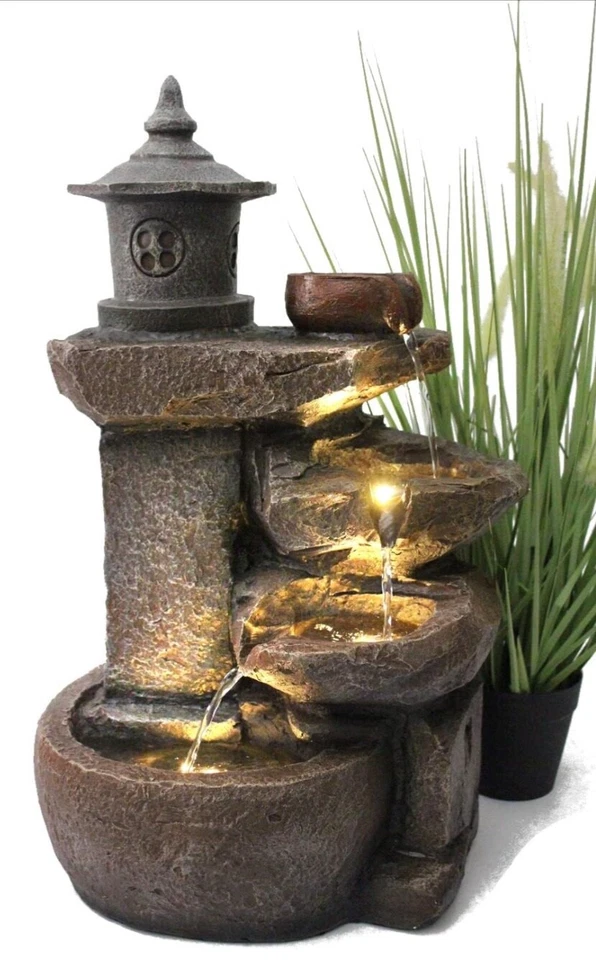 Springbrunnen Gartenbrunnen LED Terrassenbrunnen Wasserspiel Deko Innen Außen - Bild 3 von 4