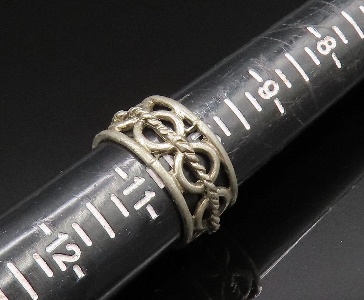 925 Silver Vintage Twisted Rope & Open Circles Band Ring Sz