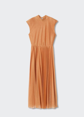 NEW Mango Lurex Pleated Maxi Dress Women's 8 Halter Neck Orange Copper  Shimmer | eBay