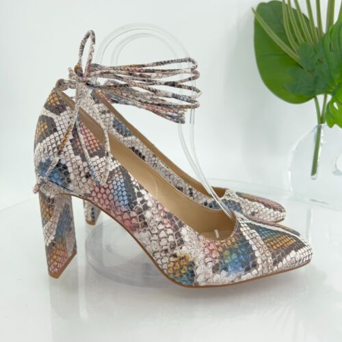 Vince Camuto Damell Ankle Wrap Pump Women's Size 7.5 Snake Print Leather Elegant - Picture 3 of 15