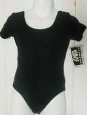 Short Sleeve leotard Black Main Street Dancwear Cotton Spandex girls sz Soft