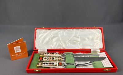 New Royal Crown Derby OLD IMARI 1128 3-Pc Carving Set W/ Original Box