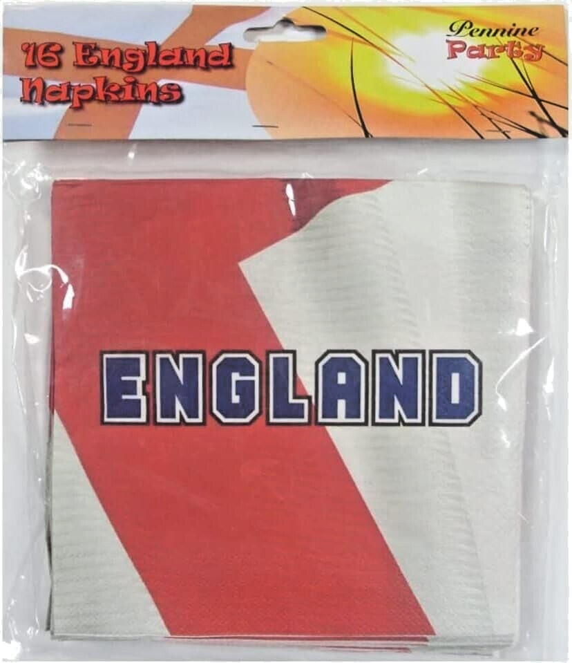 England Flag Napkins x16 Football Patriotic Decoration Sports Party St Georges