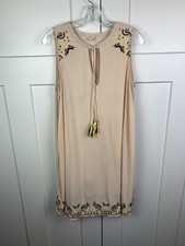 Ann Taylor Loft LARGE beige Embroidered Tank Dress Tassels