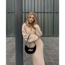 Zara Knit Midi Dress Long Sleeve Sand