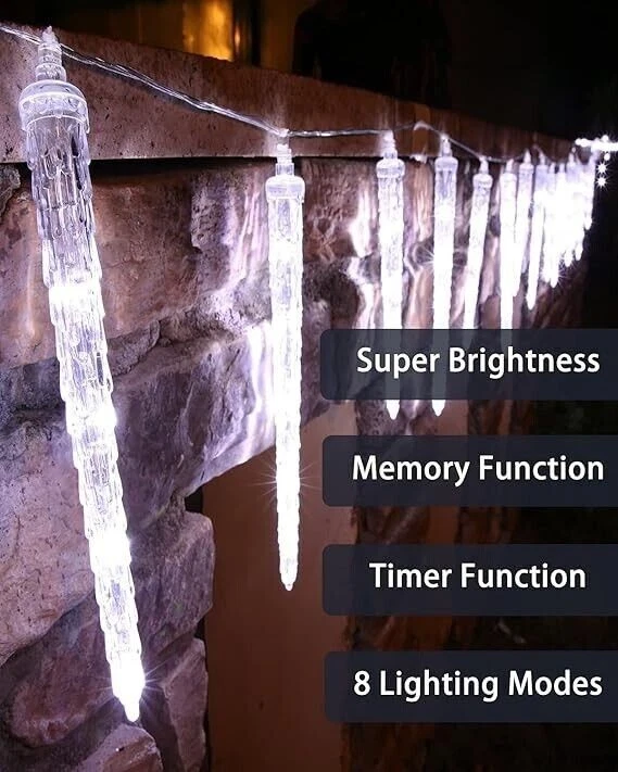 White 20 Tubes 90 LED Outdoor Icicle Lights, 8 Lighting Modes Memory Function - Image 3 of 4