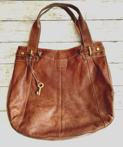 Fossil Women’s  Large Brown Leather  Shoulder Handbag Double Handles - Picture 1 of 10