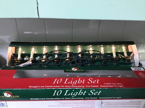 Kurt Adler Christmas String Lights Sets Lot of Two Clip On Candle in Holder Gold