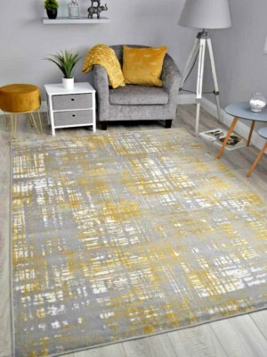 Ocker Gold Used Verblasste Teppiche Weichflor Wohnzimmer Modern Flur Läufer Matte