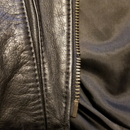 Vintage Robert Gellini Men's Black Full Zip Up Leather Motorcycle Jacket Size 44 - Picture 9 of 11