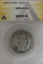 1893-S  .50 ANACS   G 4   Barber Half Dollar, Liberty Head Half, 50 Cents