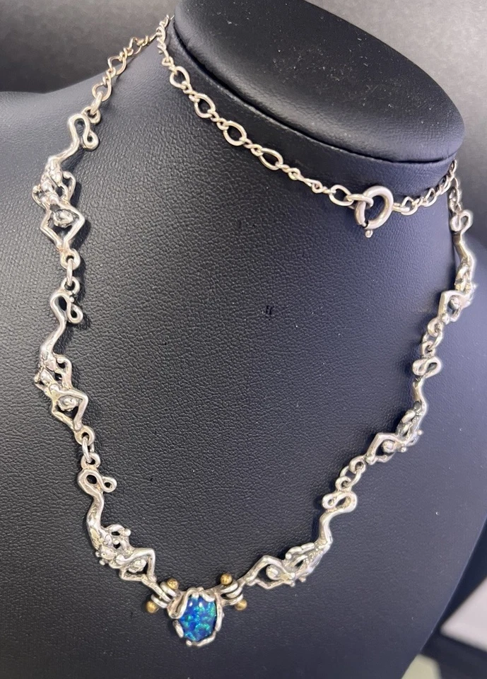 "Collar artesanal de sirenas figurativas de ópalo a la luz de la luna embarazada esterlina 22"" 22,94 g" Foto 3 de 4
