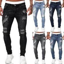 Pantalones Para Hombres De Vestir Elegante Moda Pantalón Vaquero Jeans Rasgados
