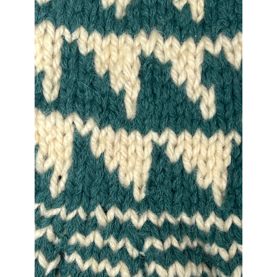 Ручной вязки шерстяная смесь перчатки бирюзовый кремовый зимний скандинавский Fair Isle геометрический узор - Изображение 4 из 4