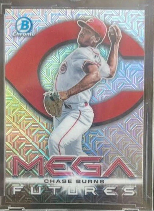 2025 Bowman Chrome Chase Burns Cincinnati Reds Mega Futures BMF-17 Case Hit SP
